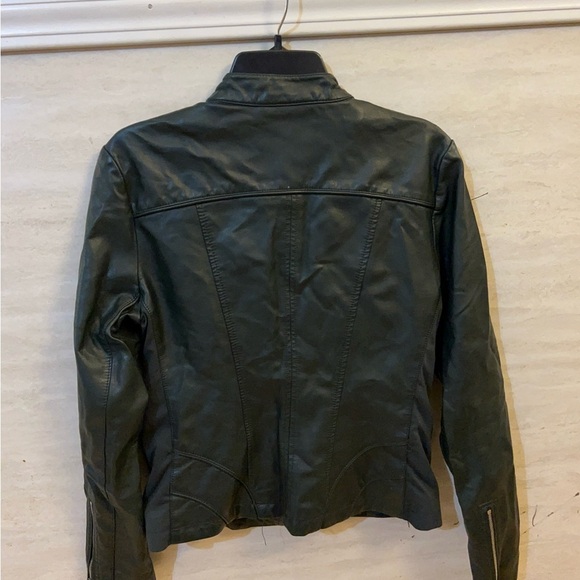 GUESS Women's Faux-Leather Moto Dark Green  Jacket - Picture 3 of 16